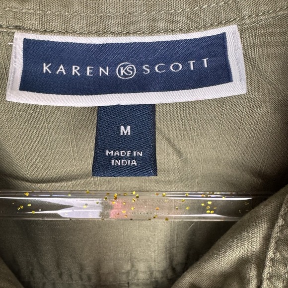 Karen Scott Dress Womens Sz M Green Cotton 1/4 Button Utility Shirt Short Sleeve - Picture 15 of 16